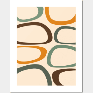 Mid Century Modern Abstract Green, Orange, Umber Posters and Art